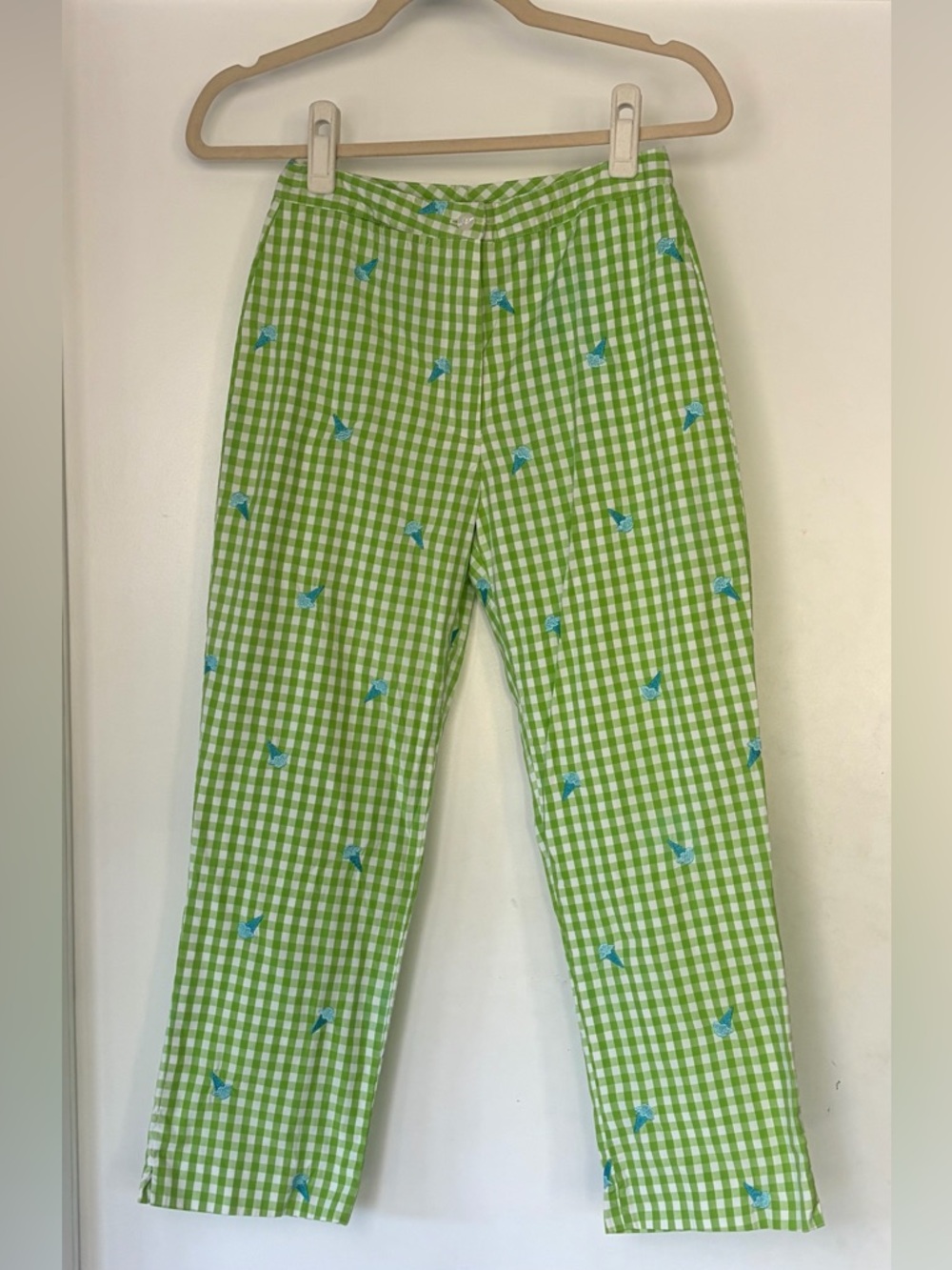 Lilly Pulitzer Gingham Cropped Pants, Green/blue cones, 0 (fits like 2), EUC - Picture 5 of 9